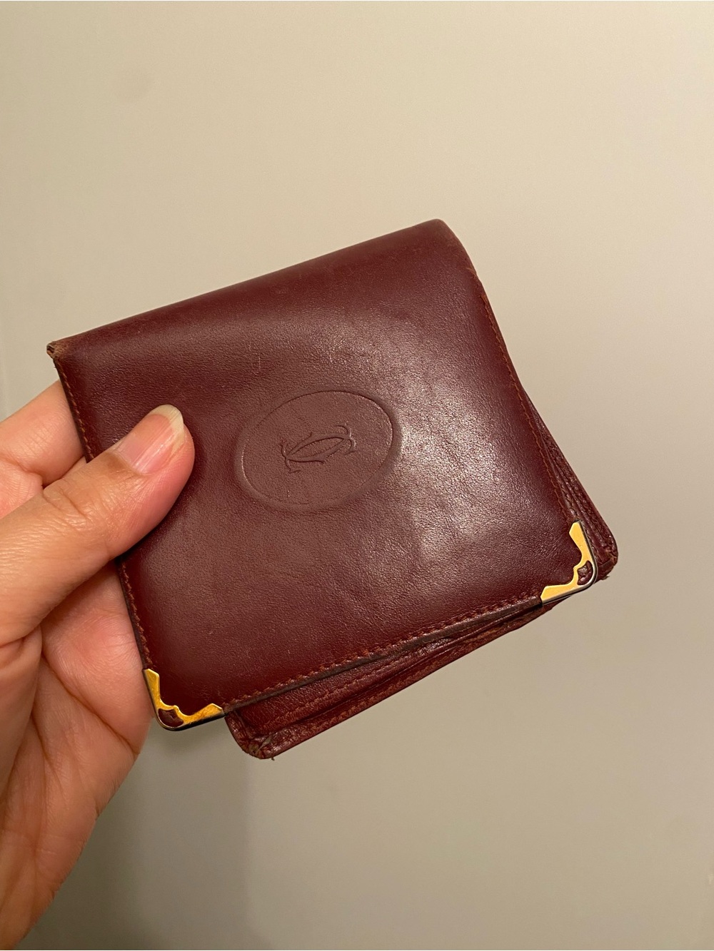 Cartier Euc Leather Bifold Wallet - Burgundy with Gold Corners